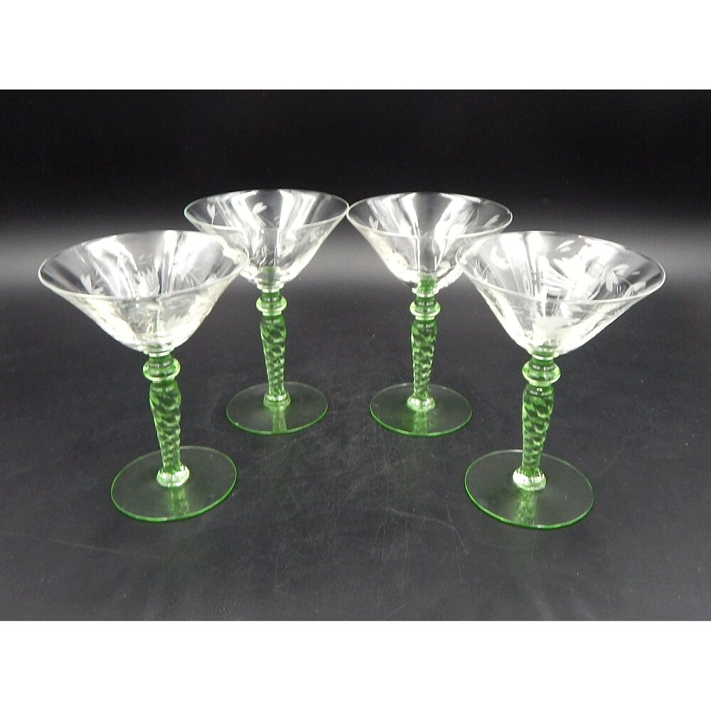 Monongah Crystal 6102-2 Fuchsia Cocktail Tall Sherbert 5.5" Uranium Green Stem